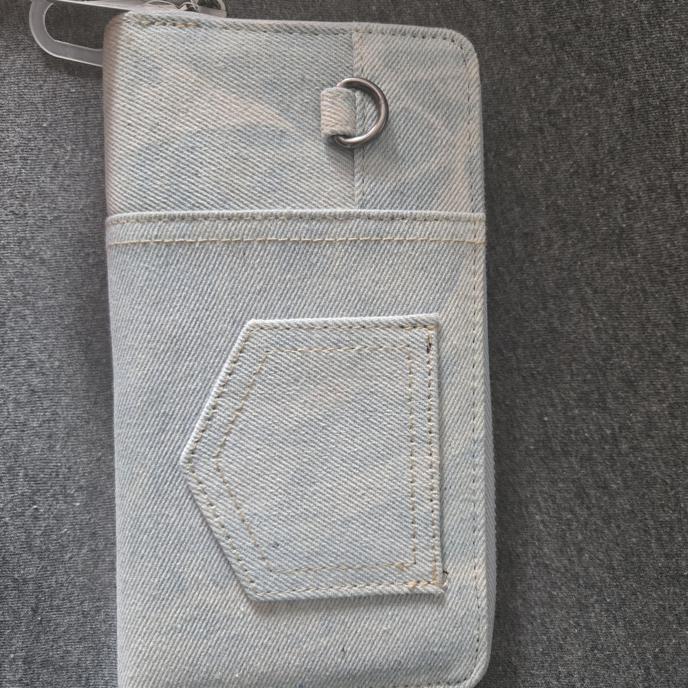 Denim Phone Wallet Clutch in Light Wash Blue